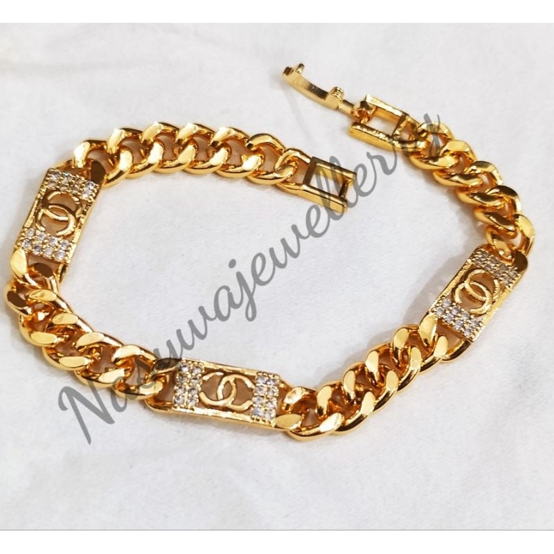 Gelang tangan rantai flat uk18cm berlapis emas dengan mata zircon