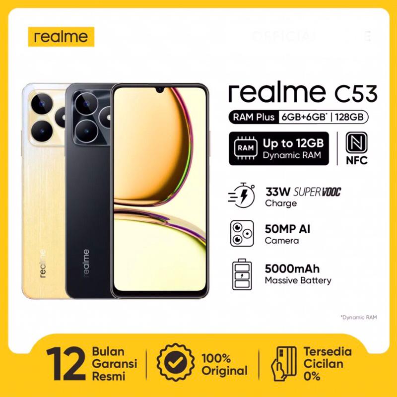 Realme C53 NFC [6GB+128GB] Extended RAM 6GB - Unisoc T612 - 50MP Dual Camera - 6.74&quot; IPS LCD - Li-Po 50000mAh Garansi Resmi Realme 1 Tahun