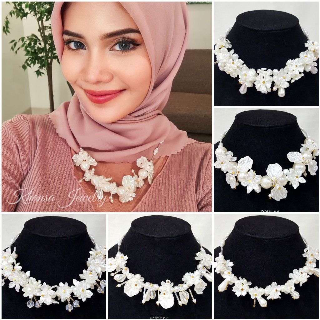 Kalung Hijab Beads Necklace Crystal Kalung Kondangan Kelopak Bunga - KH007