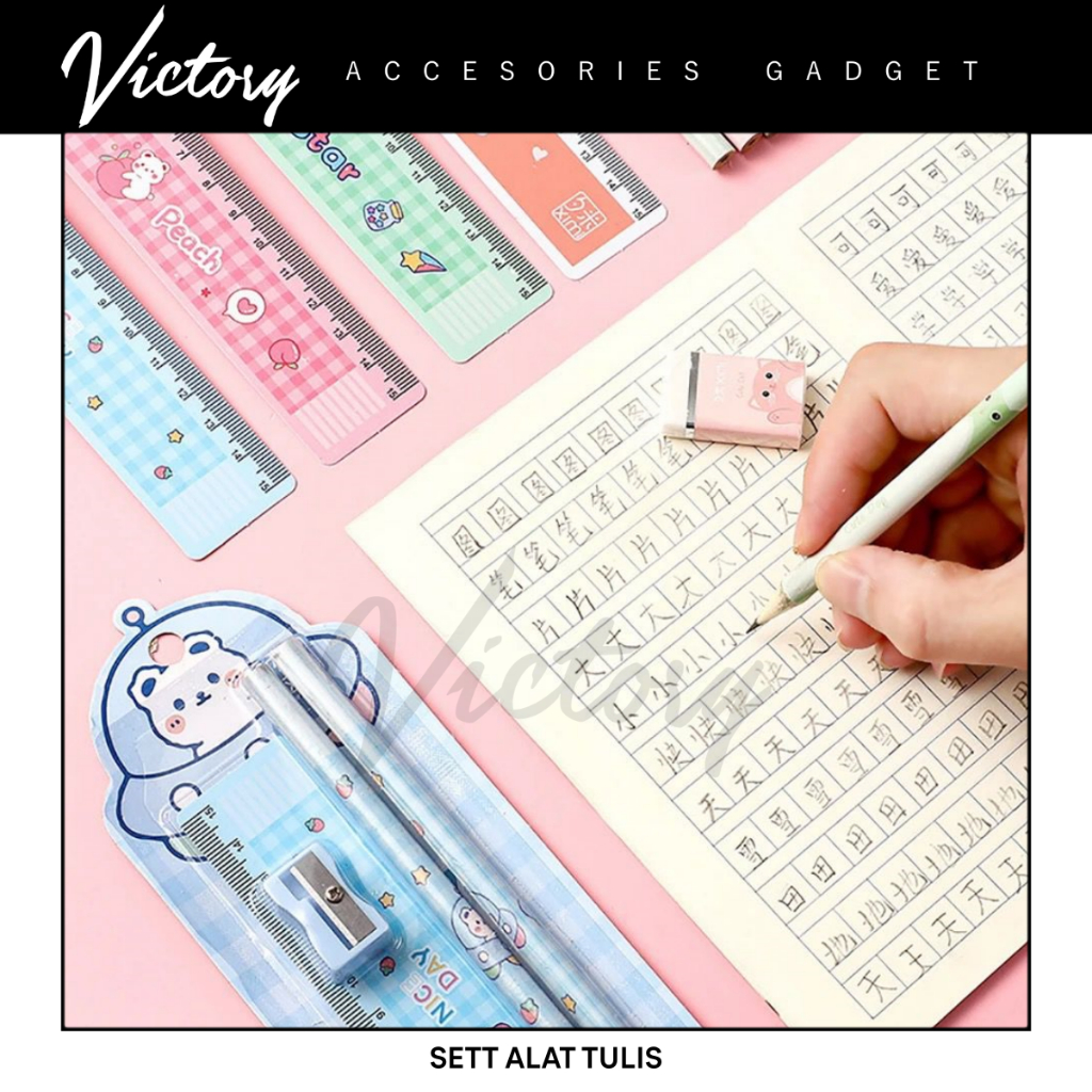 VICTORY Paket Alat Tulis Anak Set Karakter Stationery Sekolah Perlengkapan Tulis Souvenir Ultah Goodie Bag / Stationery Set Tas Melukis Set / Alat Tulis Sekolah Karakter