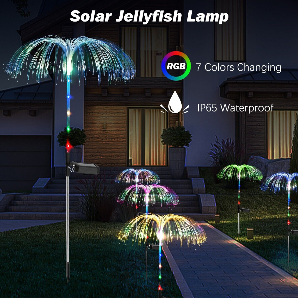 Lampu Taman LED Solar Berubah 7 Warna Tahan Air Lampu Kembang Api / Lampu Solar Outdoor Bunga Solar Jellyfish Light