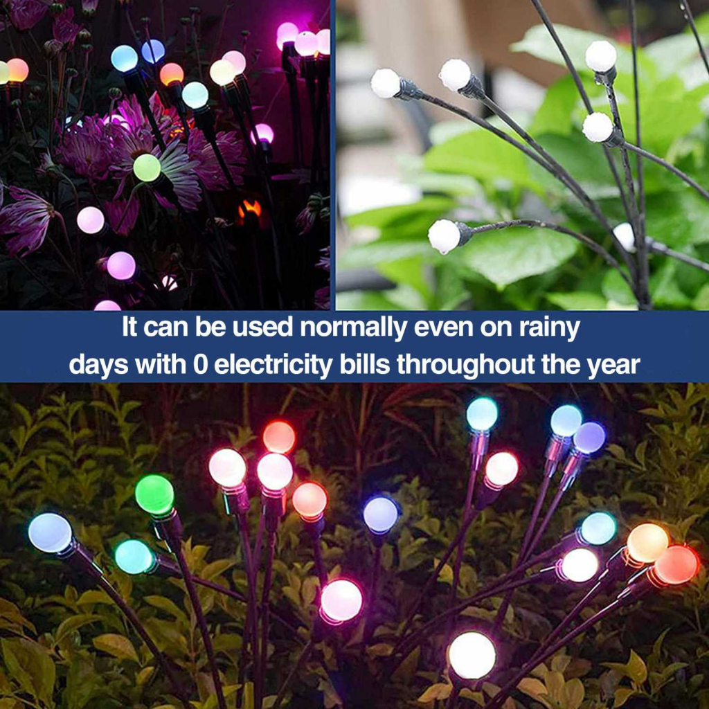 Lampu Solar LED Fireworks Decoration Waterproof 10 Heads Lampu Hias Taman Solar Panel Tiang Pancang Stainless Steel