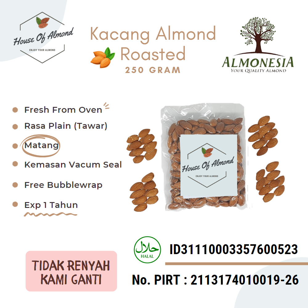 

Kacang almond panggang 250gr almonesia kualitas premium