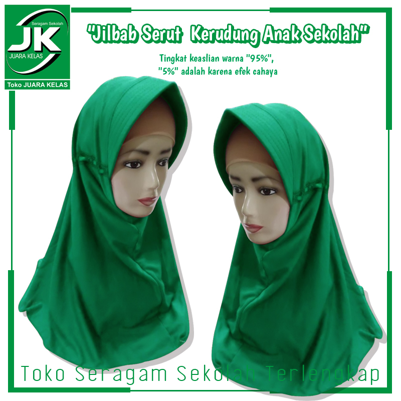 [JK] Jilbab Bergo Serut Polos Hijau - Kerudung Bergo Hijau Seragam Sekolah Mi