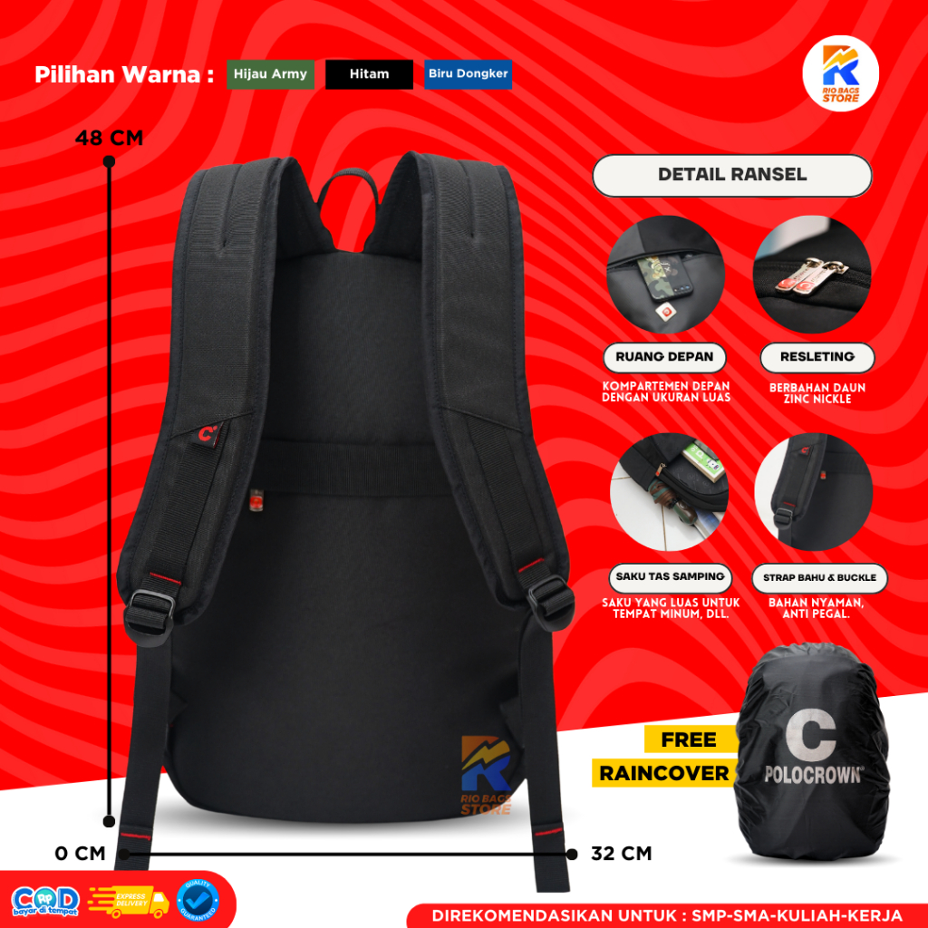 (PREMIUM) Tas Ransel POLO CROWN SMP-SMA-KULIAH-KERJA / Tas Ransel Sekolah  Laptop Polo Crown / Tas Ransel Laptop Unisex