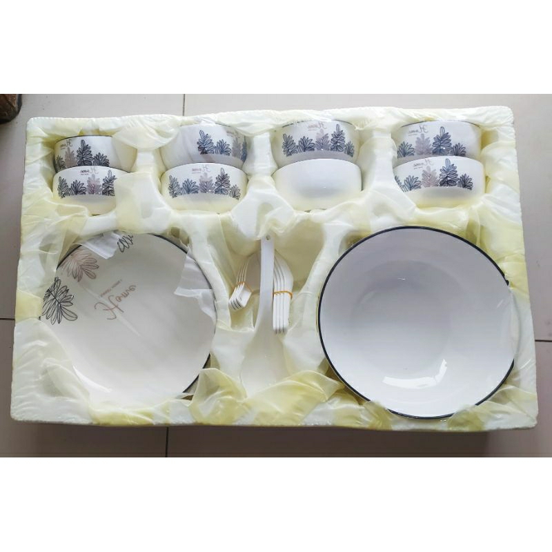 ceramic tableware set-piring mangkok sendok keramik sumpit hampers kado peralatan