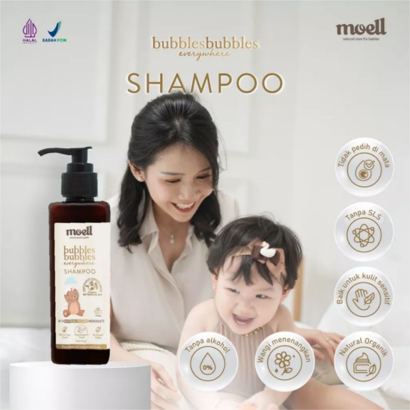 Moell Bubbles Bubbles Everywhere Shampoo 185gr / Shampoo Natural Organic / Shampoo Bayi Dan Anak / SLS Free Alkohol Free