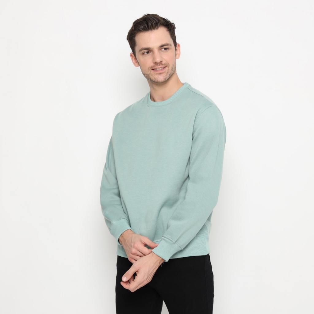 Sweater Crewneck Korea Oversize Panjang Unisex Warna Hijau Sage