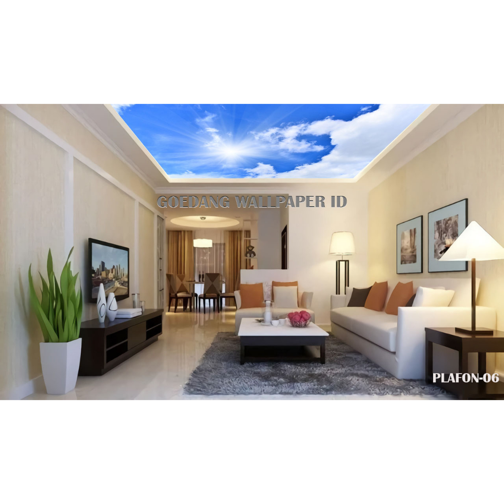 Jasa Cetak Wallpaper Dinding Custom 3D Plafon Motif Awan Biru, Wallpaper Custom Dinding Plafon Terla