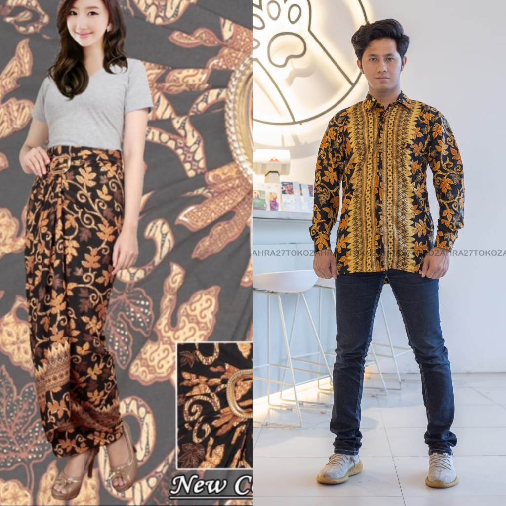 Couple Kemeja Panjang Rok Lilit Batik Motif Paya