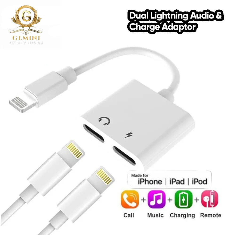 Original Kabel Splitter Dual Lightning & Charge Adapter for iPhone - Adapter Konverter Headset Earph