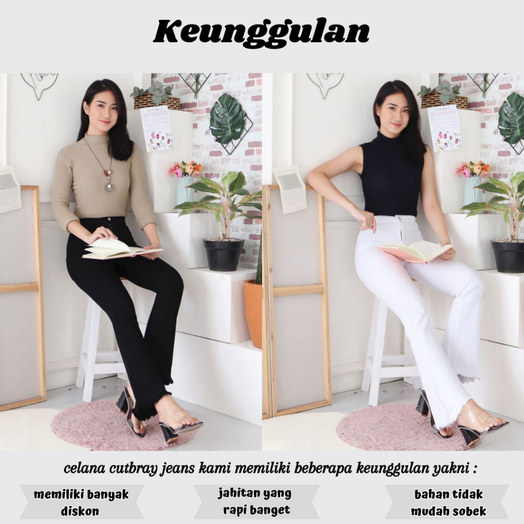 celana panjang cutbray jeans wanita kekinian rawis jumbo hight waist korean style terbaru