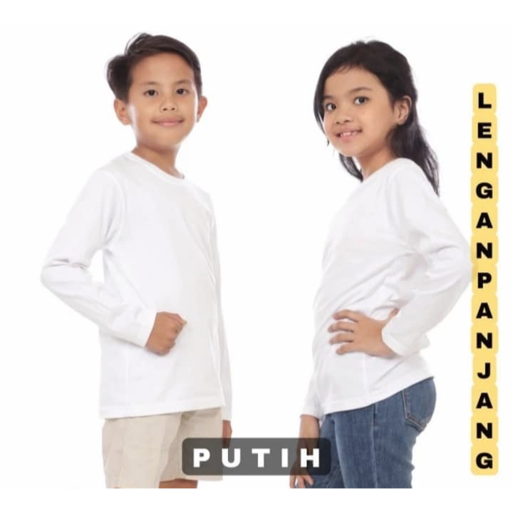 Kaos Polos Anak Lengan Panjang warna Putih - Kaos Oblong Polos Anak Lengan Panjang - Kaos Polos Anak