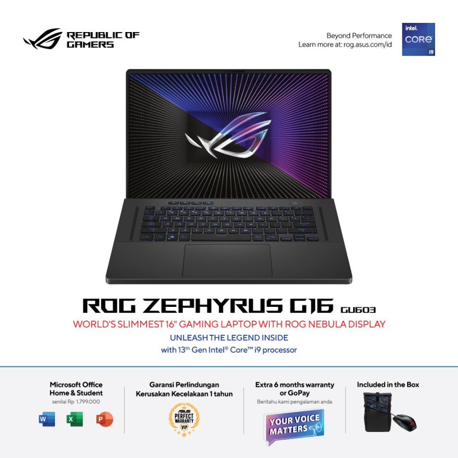 ASUS ROG Zephyrus G16 GU603VV - i9-13900H - RTX4060 8GB - 1TB SSD - 16GB - 16&quot;QHD+ IPS 240Hz - W11 - OHS