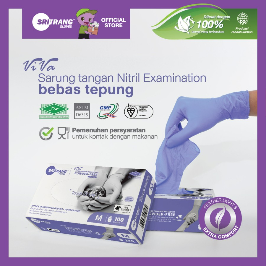 Sritrang Glove Nitrile Powder Free Violet Blue SGN / Handscoon Sarung Tangan Safeglove