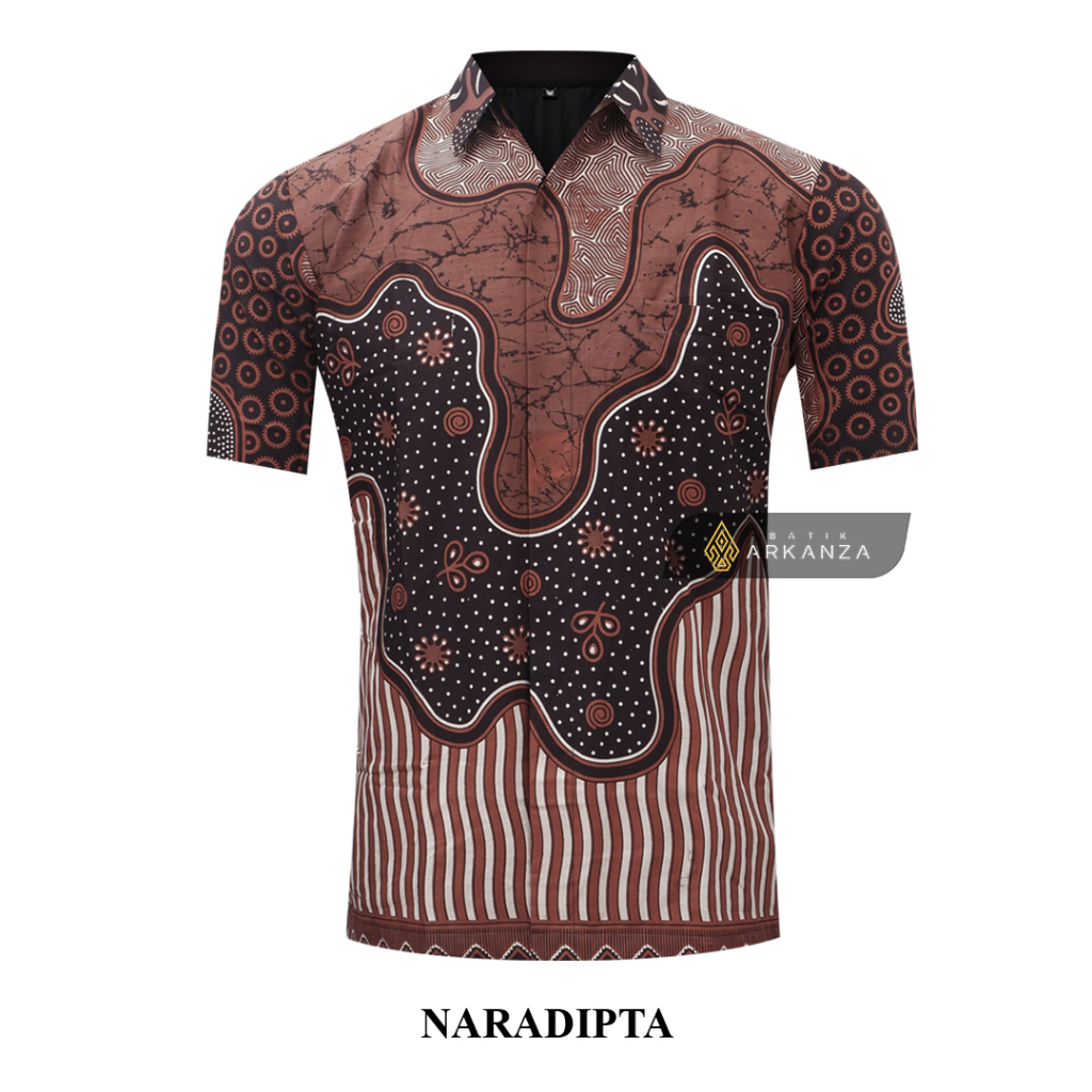 BATIK ARKANZA Motif NARADIPTA Hem Atasan Kemeja Baju Batik Pria Cowok Laki Laki Slimfit Full Lapis Furing Lengan Panjang Lengan Pendek Original Asli