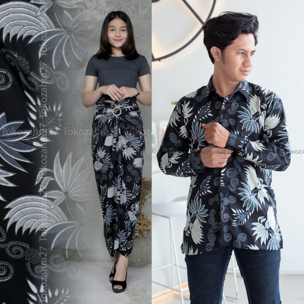 Couple Kemeja Panjang Rok lilit Batik Motif kelapa