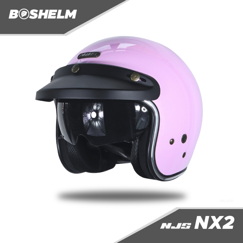 BOSHELM Helm Retro NJS NX2 PINK PEACH GLOSSY Helm Half Face SNI