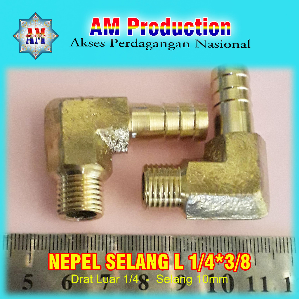 Nepel Selang L  1/4x3/8 Logam Kuningan