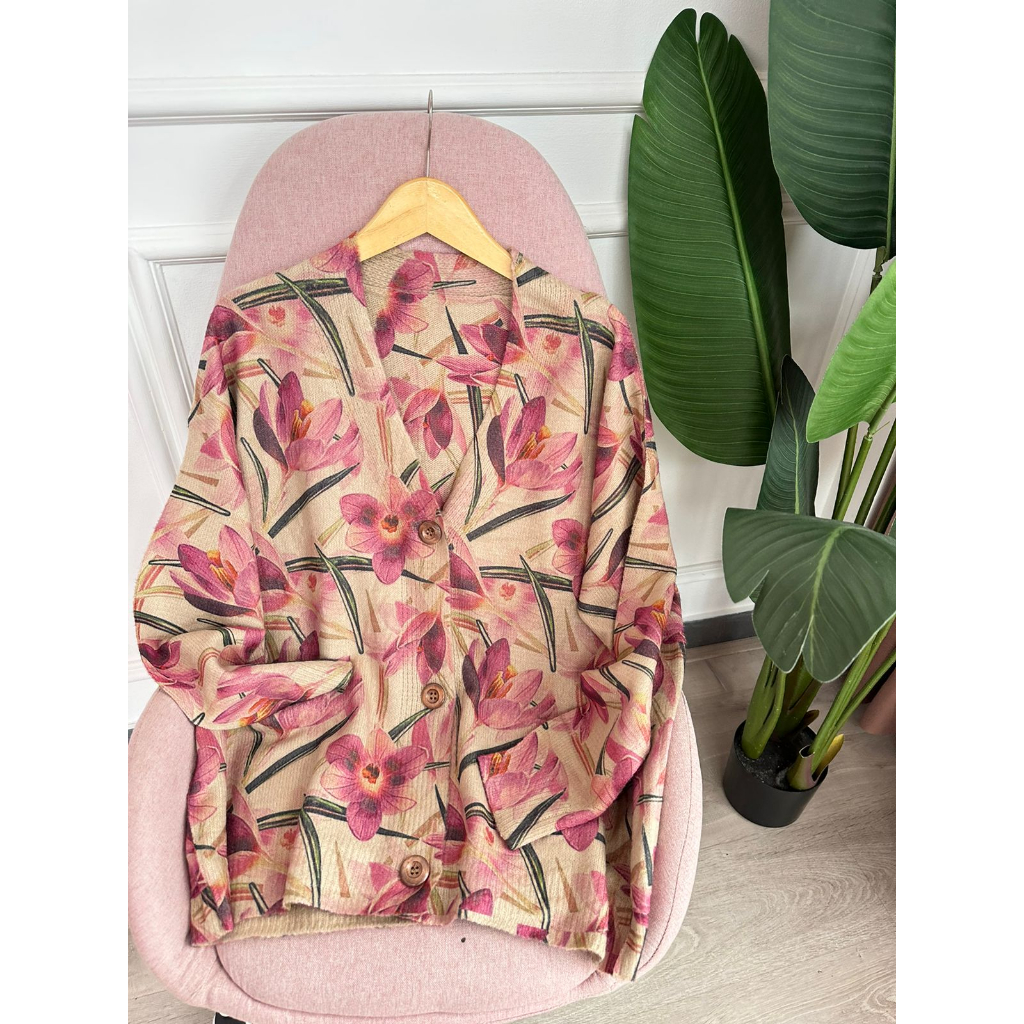 [ALLN KNitwear] Vintage Flower Bunga Pink Atasan Wanita