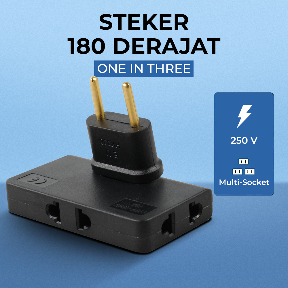 Steker 180 Derajat Rotate EU Plug One in Three - HK338 - Black