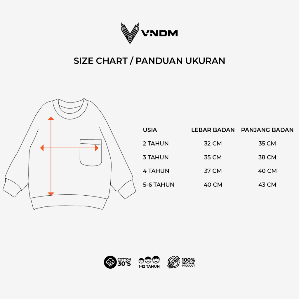 VENDOM KIDS Stelan Anak Washet Laki Laki / Perempuan Unisex Umur 1-12 Tahun Bahan Cotton 24S VNDM