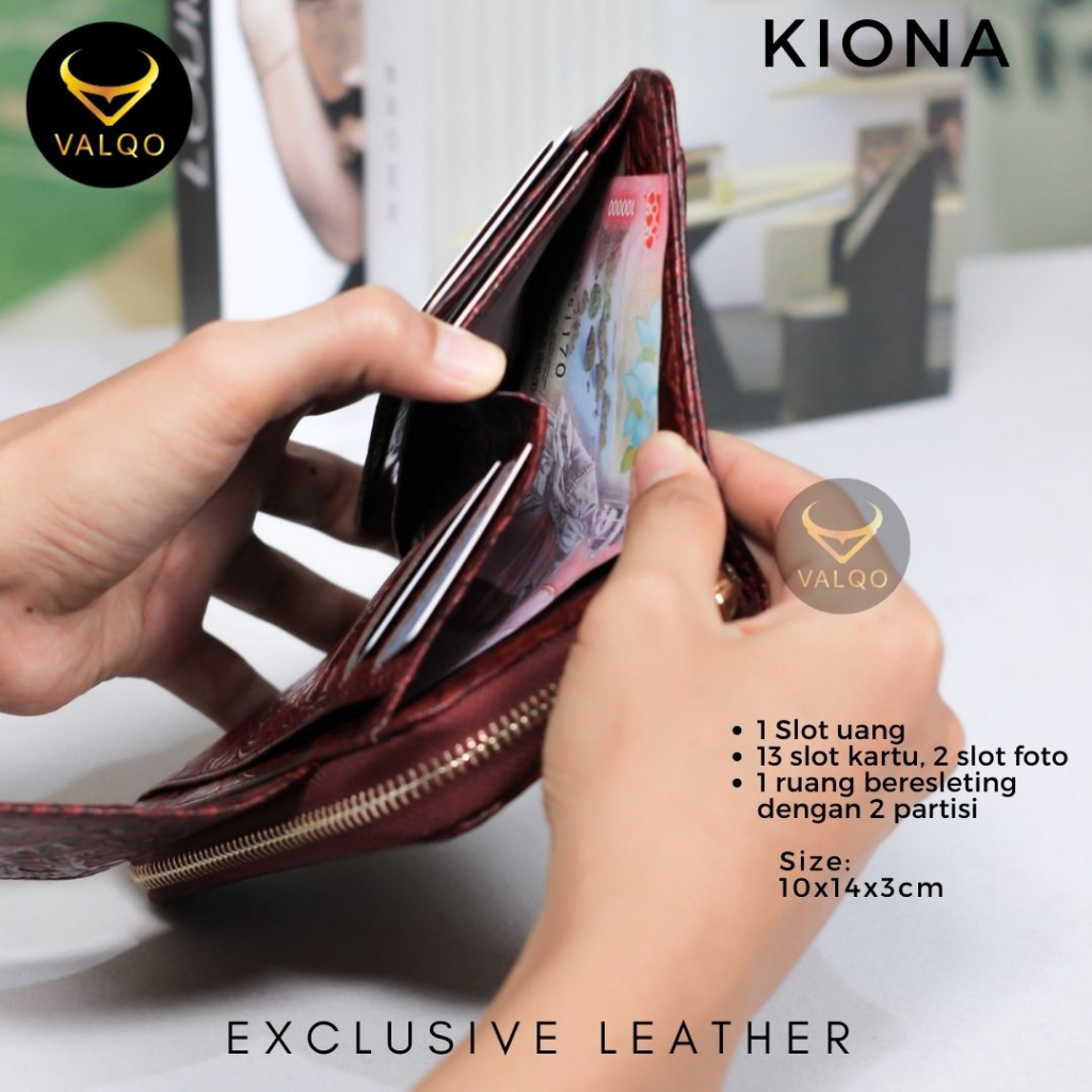 [VALQO] KIONA Batik Dompet Kulit Sapi Wanita 13 Kartu 2 Foto Slot Resleting Dompet wanita Dompet kecil Dompet Pendek