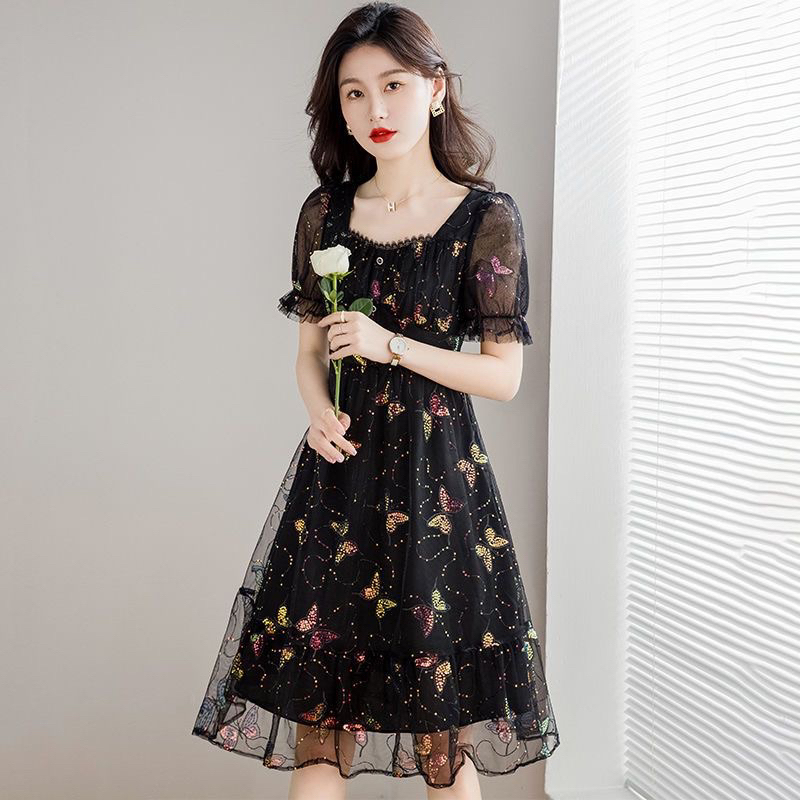 Dress Black Butterfly Rainbow M499