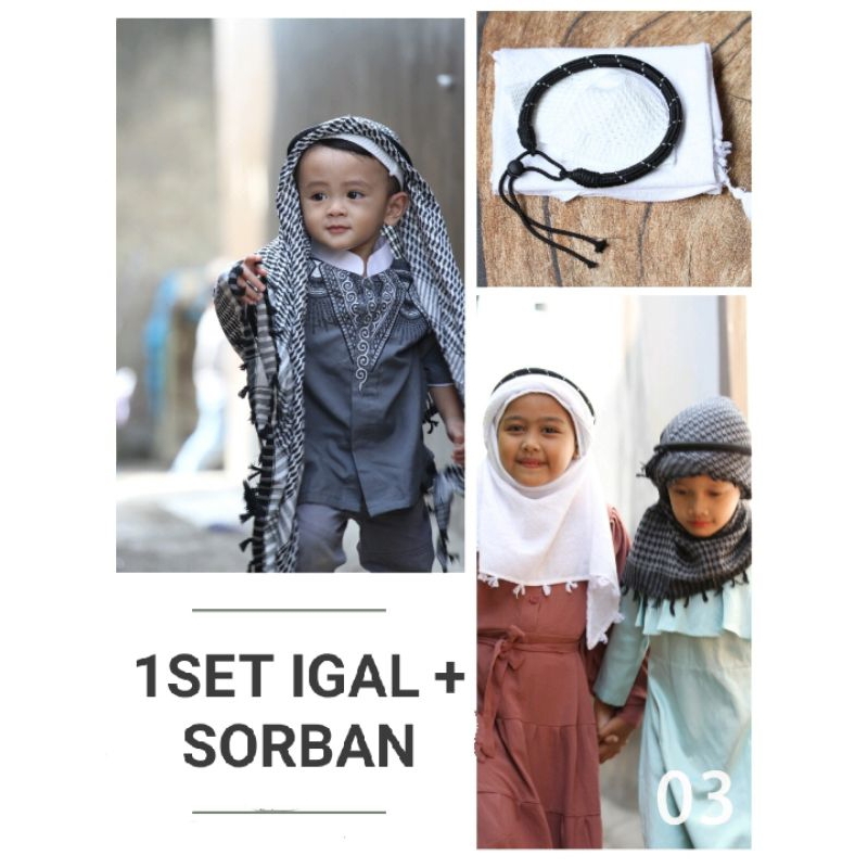 1set Sorban + igal anak laki / perempuan umur 5-14