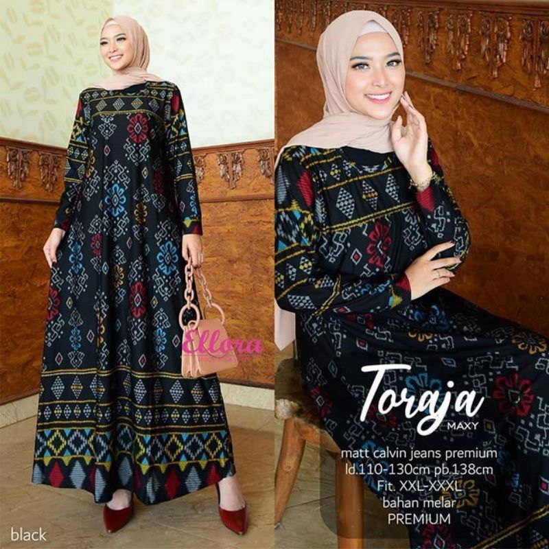 Toraja Maxy Gamis Calvin Jeans Premium Terbaru Original Batik Ibu Nyaman Tebal Dipakai Sehari Hari F