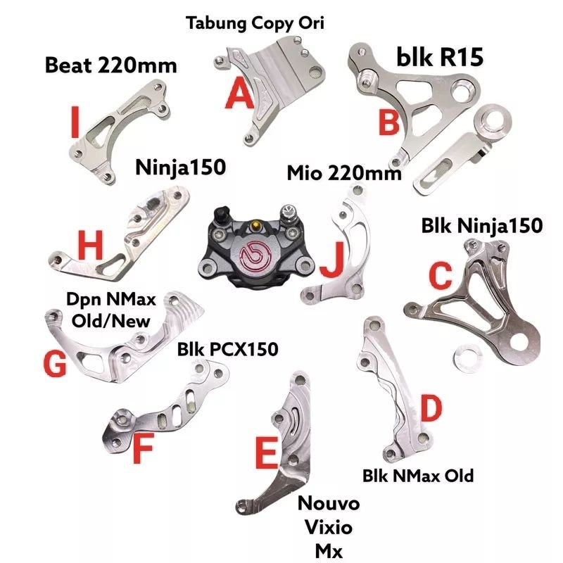 Bracket 2p / breket 2 piston untuk kaliper br©mbo / niss1n / ktc macam2 pilihan Motor depan dan belakang