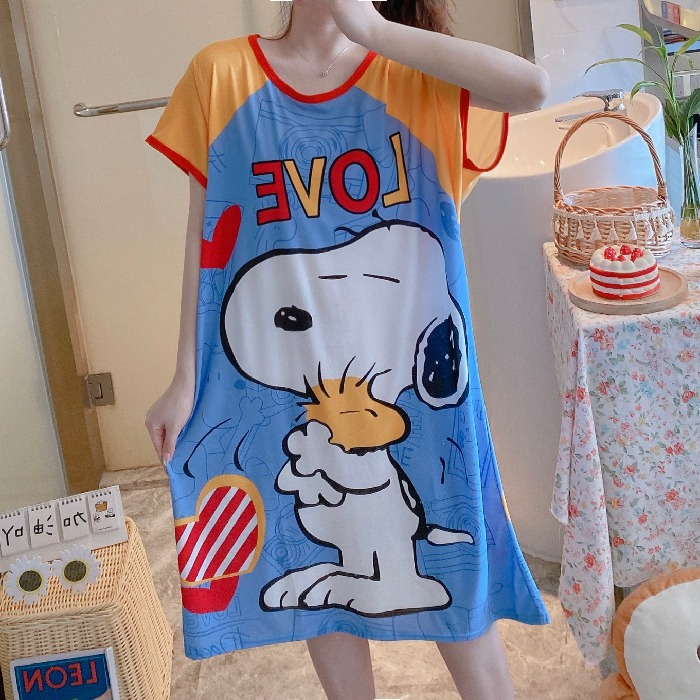 JC3008 Piyama Baju Tidur Daster Korea Big Size Cute Motif Lucu Imut Bahan Spandek Melar Longgar Laris Murah