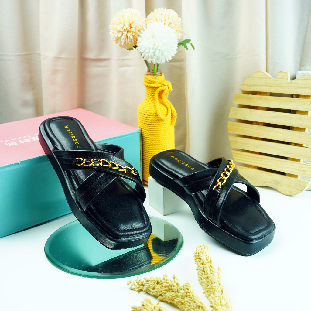 Sendal Wanita Platform Silang Strap Rantai BA 89