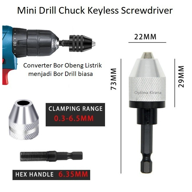 Konverter Pengangan Mata Bor Drill Chuck Bit 1/4 Hex Shank ScrewDriver