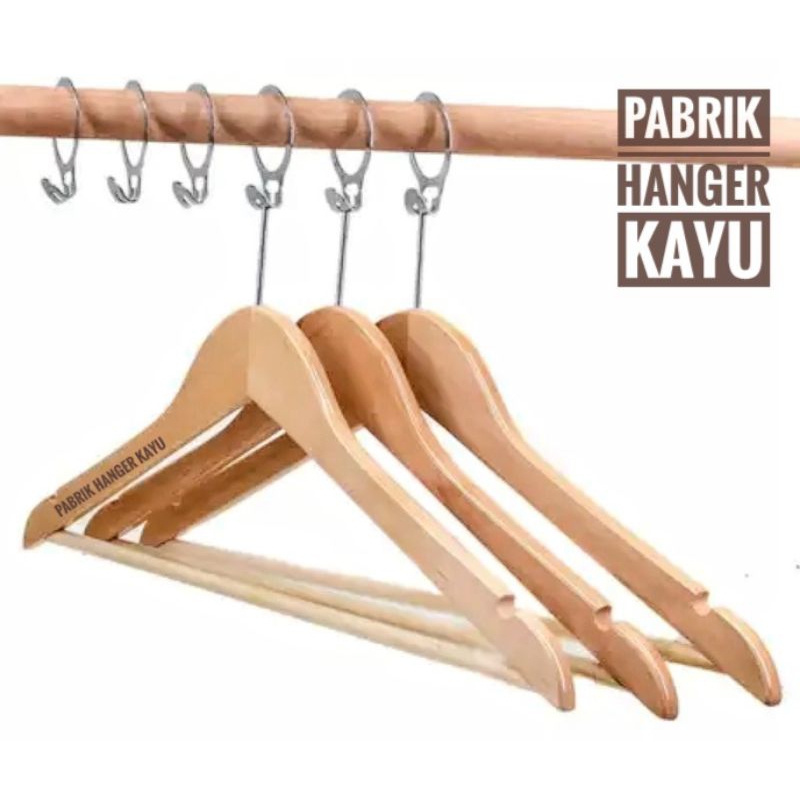 HANGER KAYU NATURAL DEWASA PALANG HOTEL / ANTI THAF