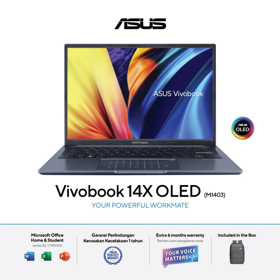 Asus VivoBook 14X OLED M1403QA-OLEDS751 14",R7-5800H/UMA/8GB+8GB/512GB/Quiet Blue/OLED/2.8