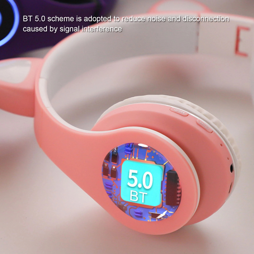 B39 JST28 Headphone Bluetooth Anak Motif Kuping Kucing Bando Headset LED Wireless On-Ear Bass - XOBOX