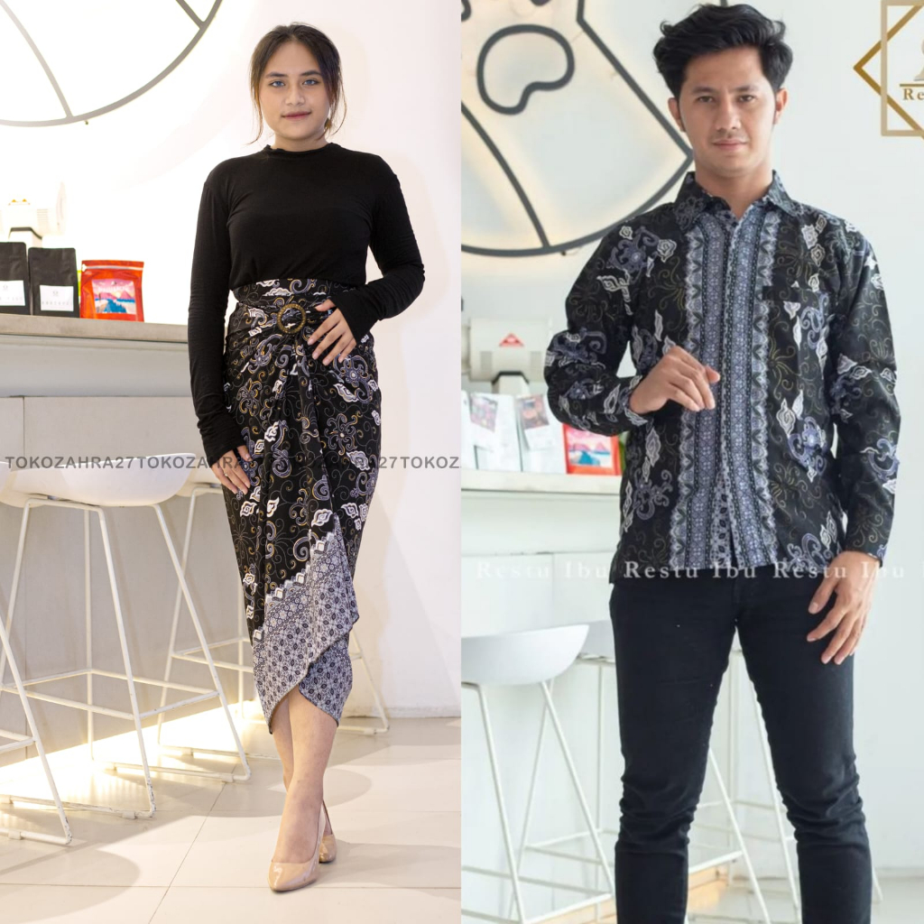 Couple Kemeja Batik Rok Lilit batik Lengan Panjang MOTIF MEGA MENDUNG