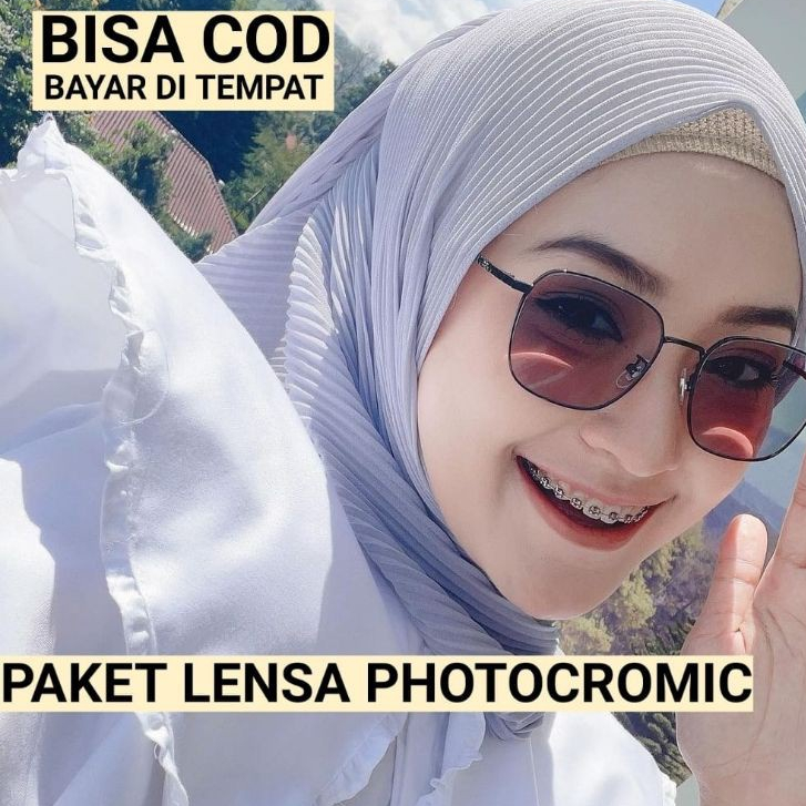GROSIR TERMURAH - kacamata frame besi 1318 kacamata pria wanita paket lensa minus photocromic bluera