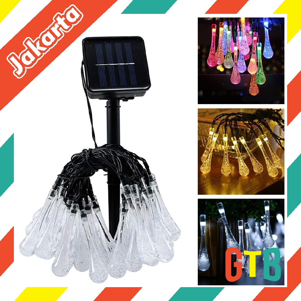 ❤️GTB❤️ Lampu Taman Pohon Hias Solar Panel Lampu Gantung Lampu 20 LED hias Raindrop Tenaga Surya Led 5M String Wedding Dekorasi Pesta Outdoor E025