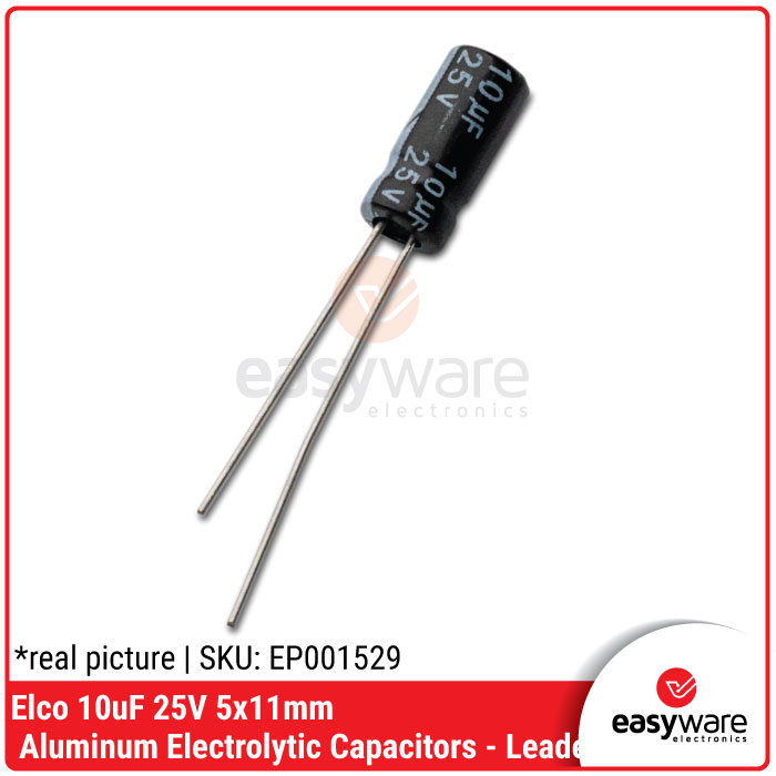 Elco 10uF 25V 5x11mm Electrolytic Capacitor Elko 10uF 25V Leaded