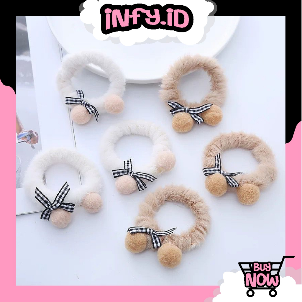 INFY - Ikat Rambut Korea Bulu Lembut Pita Kunciran Fashion Korea Import A080