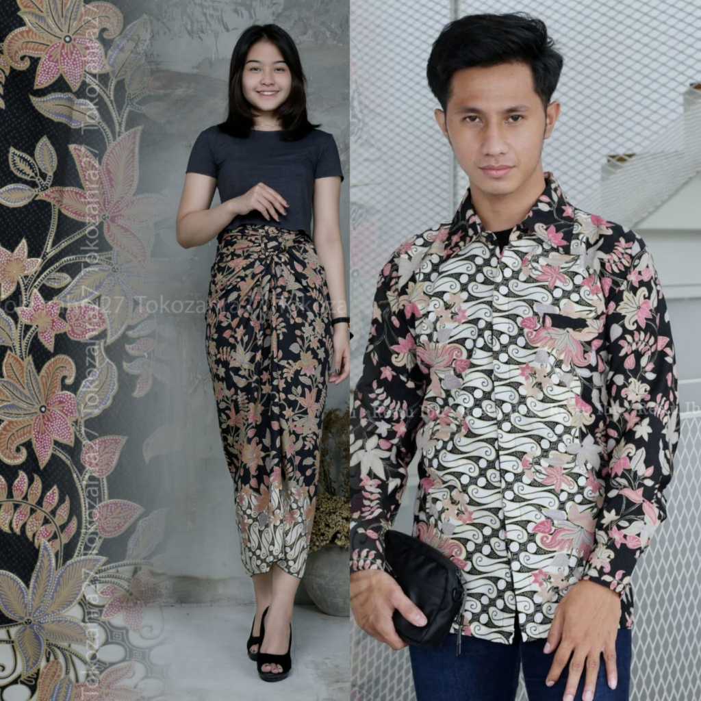 Couple Kemeja Batik Rok Lilit batik Lengan Panjang MOTIF BOUGENVILLE