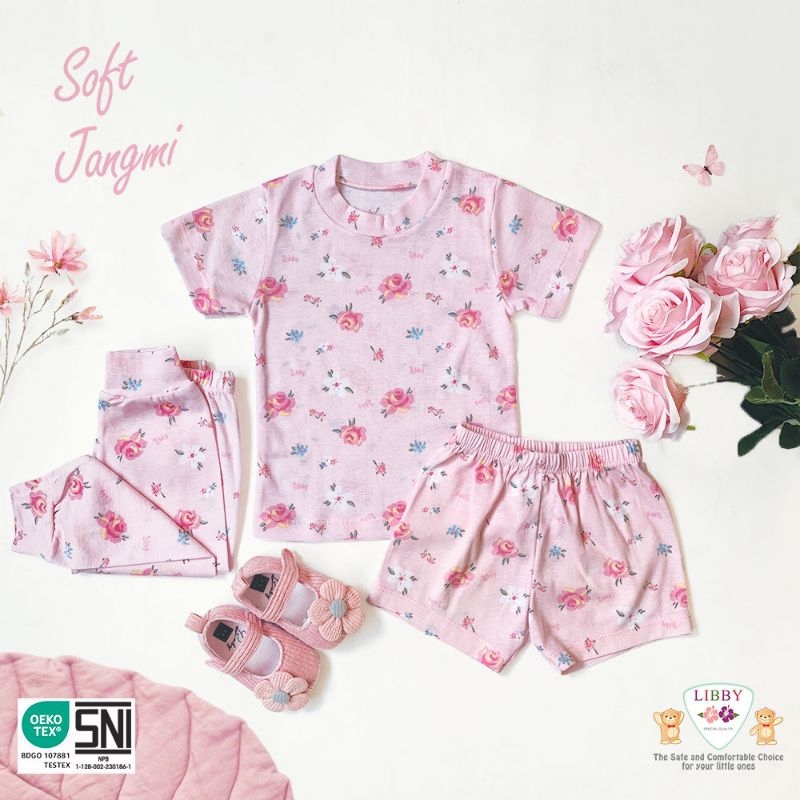 LIBBY Stelan Oblong Pendek Cotton Motif Boy dan Girl isi 1 stel