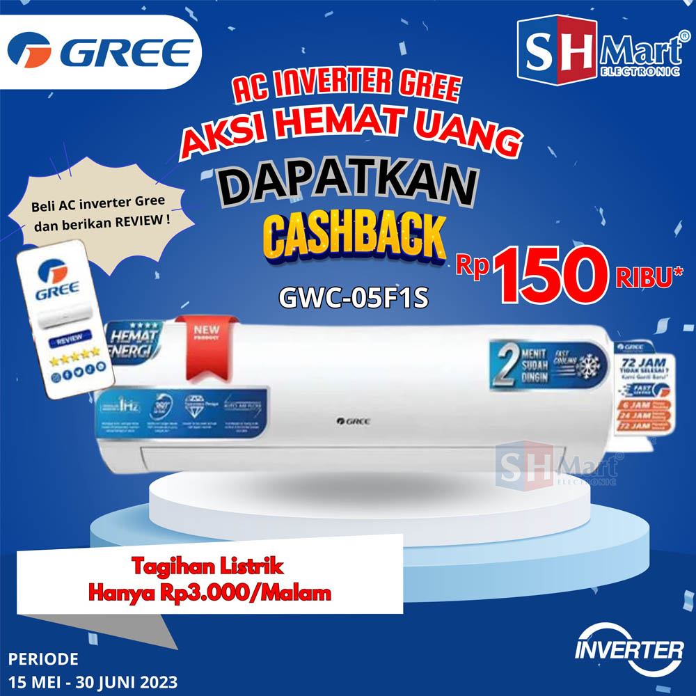 AC 1/2 PK GREE INVERTER F1 SERIES GWC 05 F1S / 05F1S / GWC05F1S GARANSI RESMI (MEDAN)
