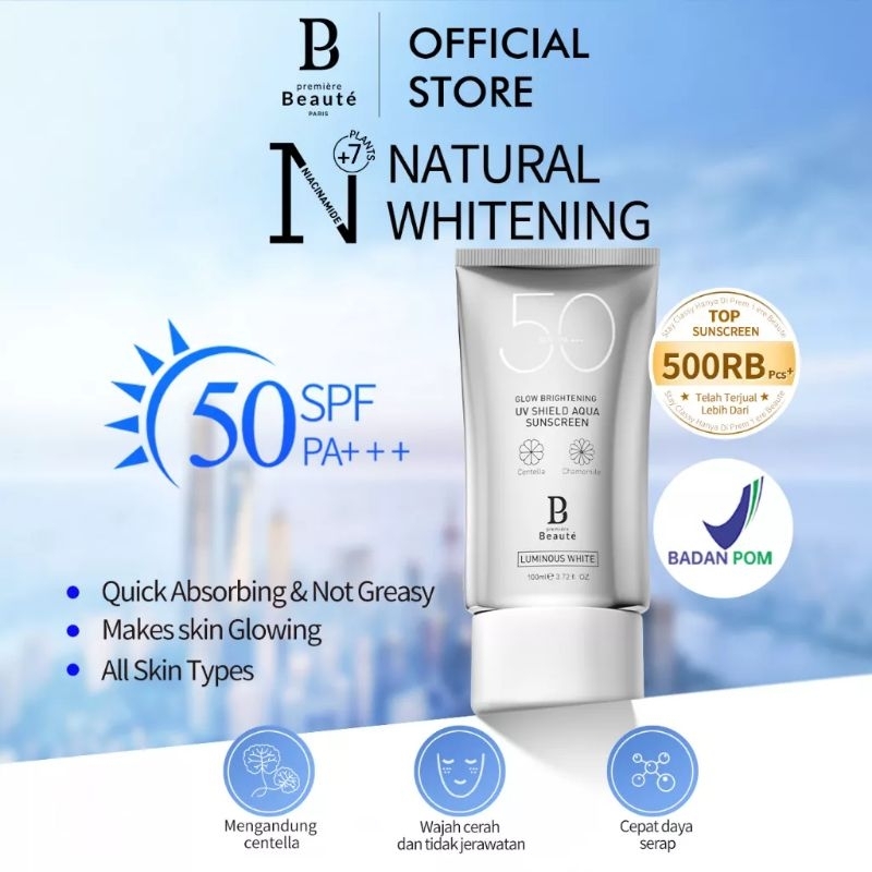 Premiere Beaute Sunscreen (SPF 50 PA+++) 40ml Suncreen wajah UV Shield Sun protect sun block badan s