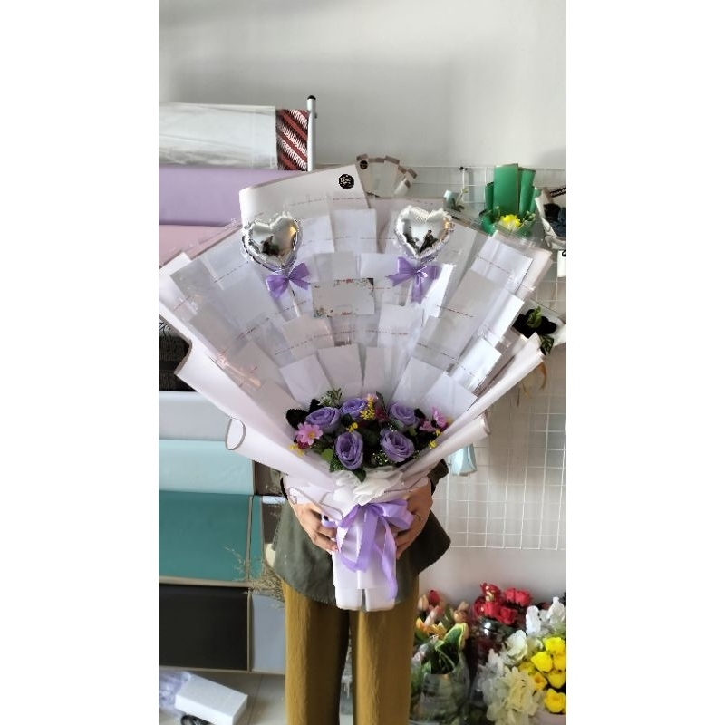 BUKET UANG KOSONG 30 /40 /50 LEMBAR  MIX BUNGA/FREE KARTU UCAPAN/BUKET UANG/BUKET LAMARAN /BOUQUET