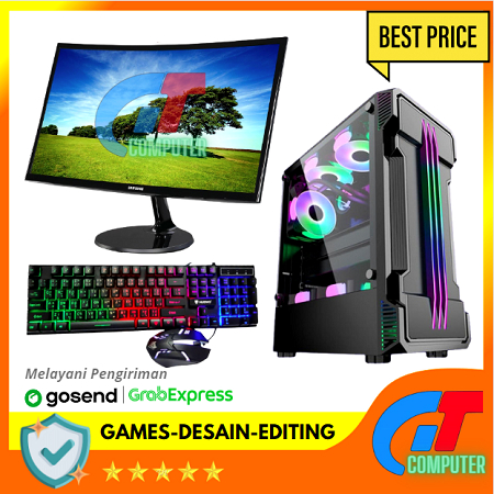 PC Gaming Fullset AMD Ryzen 5 4600G SSD 128GB lengkap LED 24 inc Keyboard Mouse GAMING