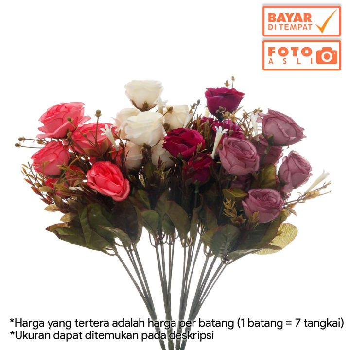Dekorasi Rumah - Bunga Mawar Artificial Plastik 7 Tangkai Murah