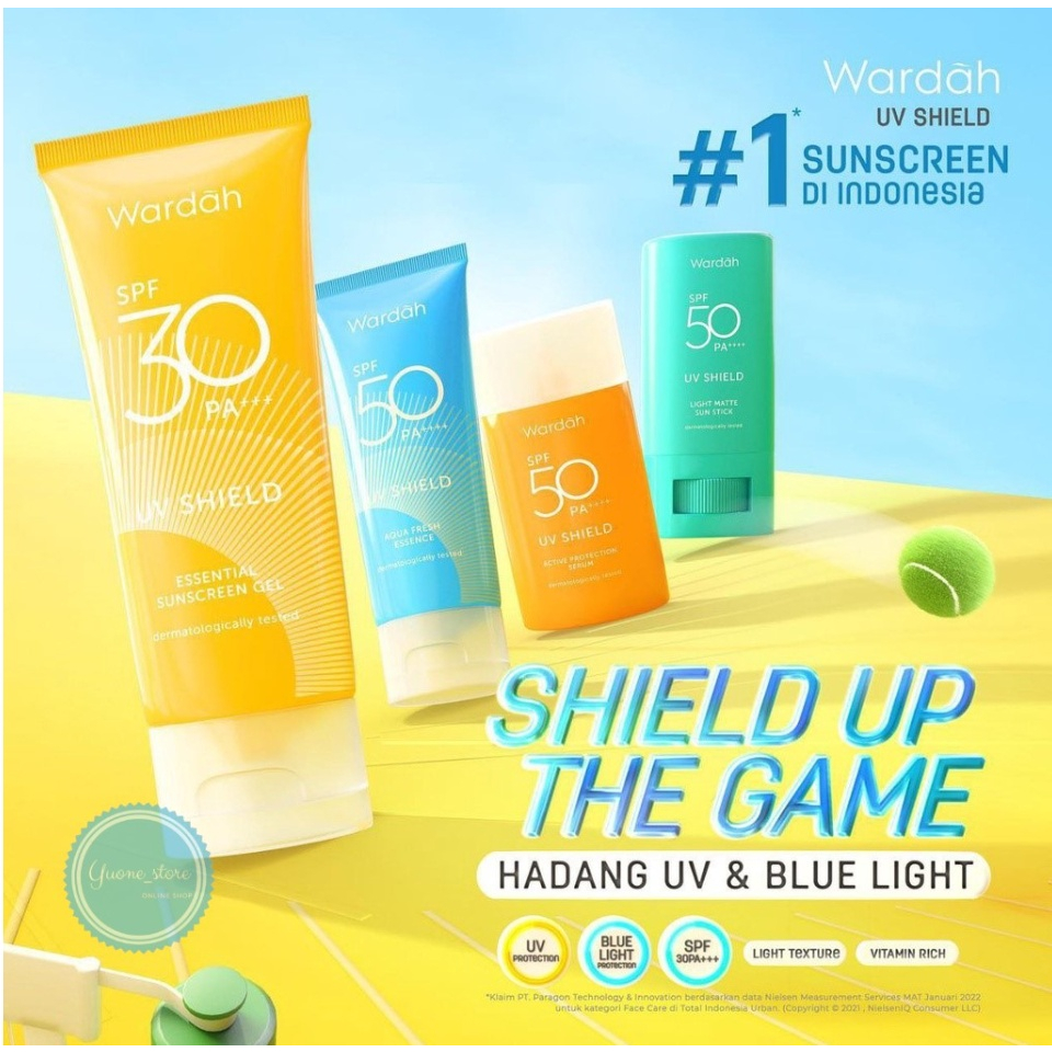 Wardah UV Shield Essential Sunscreen Gel SPF 30/ Aqua Fresh Essence SPF50 / Active Protection Serum SPF 50/ Sun Stick SPF50
